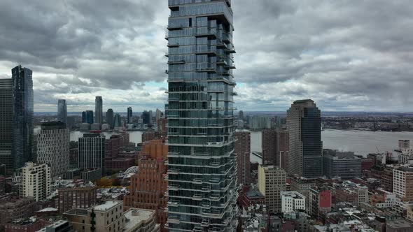 Rising Shot of High Rise Jenga Tower