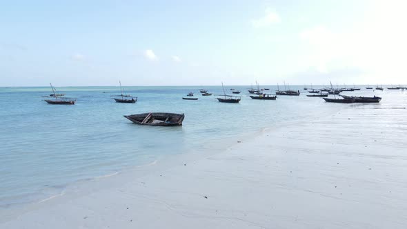 Boats in the Ocean Near the Coast of Zanzibar Tanzania