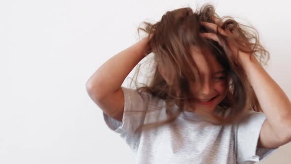 Amused Kid Fun Childhood Joyful Girl Tossing Hair