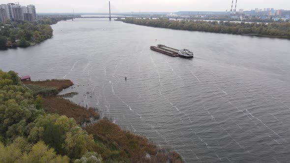 The Main River of Ukraine - Dnipro Near Kyiv. Slow Motion