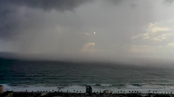 Heavy Rain Over the City Aerial View Alanya Turkey 4 K