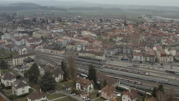 Aerial View of Payerne Town and Railway Station alt