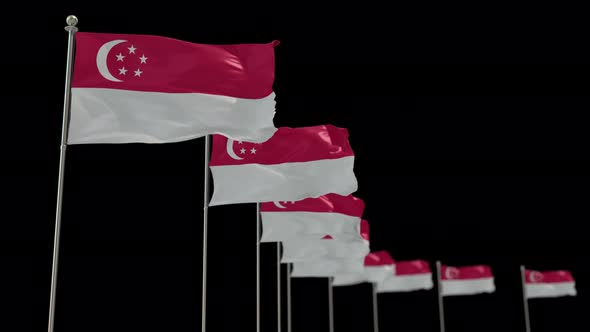 Singapore Row Of Flags Animation Include Alpha Channel