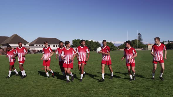 Rugby players training on the field