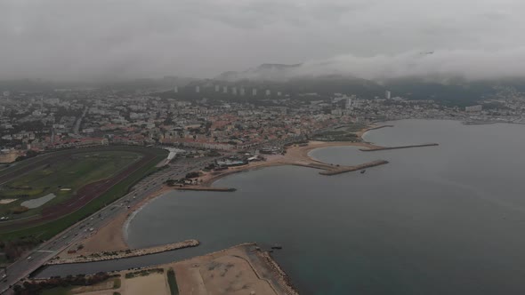 Flying over Marseille beautiful coastline. France 2020