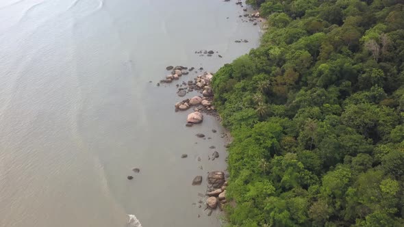 Aerial top down view rocky stone of sea coastal