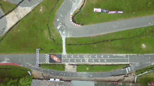 Aerial view of starting line on a speedway, Cambodia.