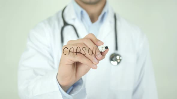 Capsule, Doctor Writing on Transparent Screen