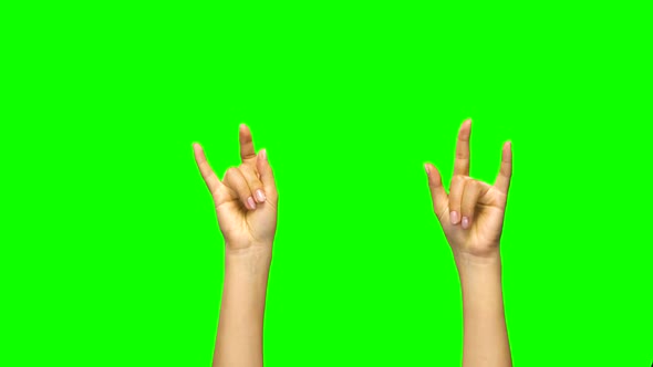 Hands Appearing and Showing Cool Sign. Green Screen. Close Up