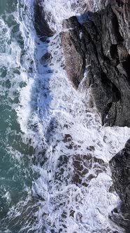 Vertical Video of Sea Water Near the Seashore Slow Motion