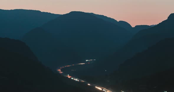 Night Traffic Car on the Mountains