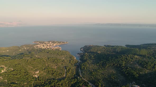 Faraway aerial view of Sumartin cityscape, Brac island, Croatia.