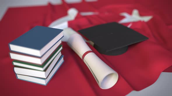 Graduation Cap and Diploma on the Turkish Flag