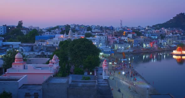 View of Famous Indian Hinduism Pilgrimage Town Sacred Holy Hindu Religious City Pushkar with Pushkar