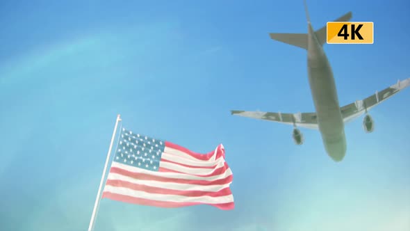 USA Flag With Airplane