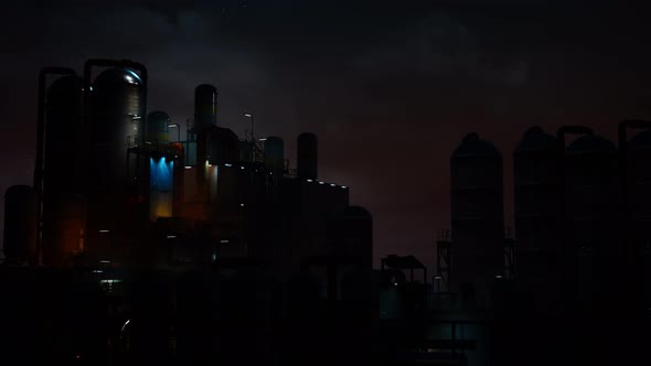 Petrochemical Industry Factory at Night