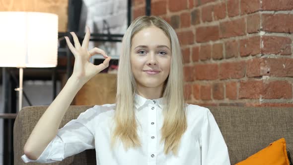 Beautiful Woman Showing Ok Sign, Indoor