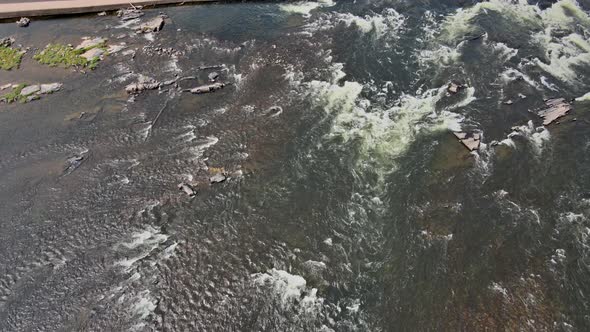 A Small Waterfall on View Vertically Down From a Great Height in the Delaware River Pennsylvania USA