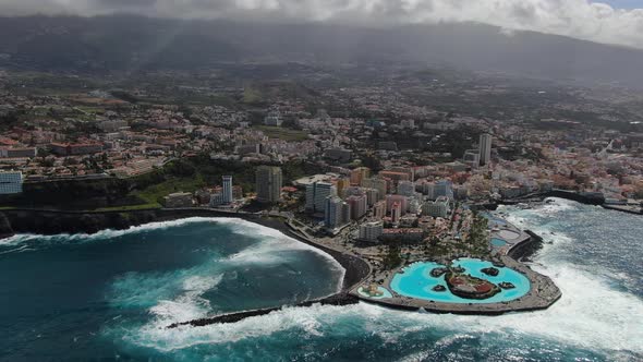 Aerial view of Puerto de la Cruz, city in Tenerife, Canary Islands, Spain