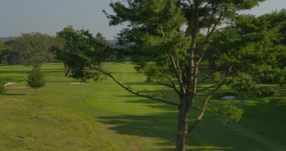 Aerial Pan from Tree to Golf Course in Glen Head Long Island