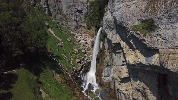 Aerial of Seerenbach Falls, Switzerland