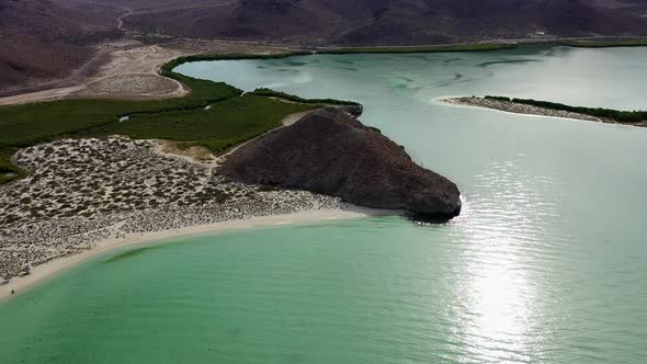 Aerial View Of The Turquoise Waterscape Of Balandra Beach In La Paz City, Baja California Sur, Mexic