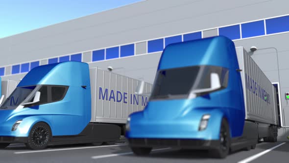 Modern Semitrailer Trucks with MADE IN MEXICO Text