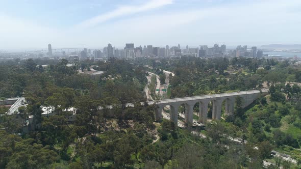 Aerial shot of Cabrillo Bridge in San Diego