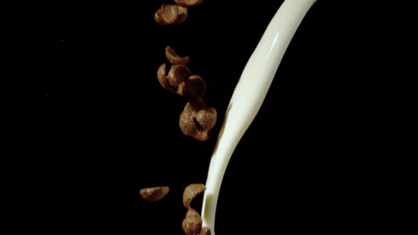 Chocolate cereal flakes and milk, Ultra Slow Motion