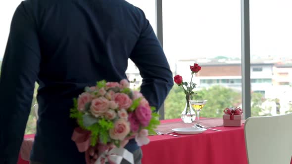 Happy Romantic Couple Eating Lunch at Restaurant