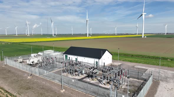 A Wind Farm Substation on a Calm Day Generating No Power