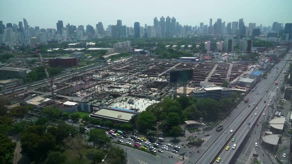 Panoramic View of Cityscape and Construction Site in Metropolis