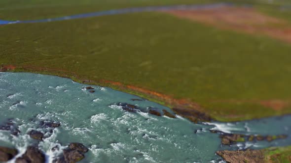 Drone Over Godafoss Waterfall and Skjalfandafljot River