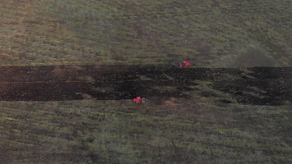 Top view Red tractors