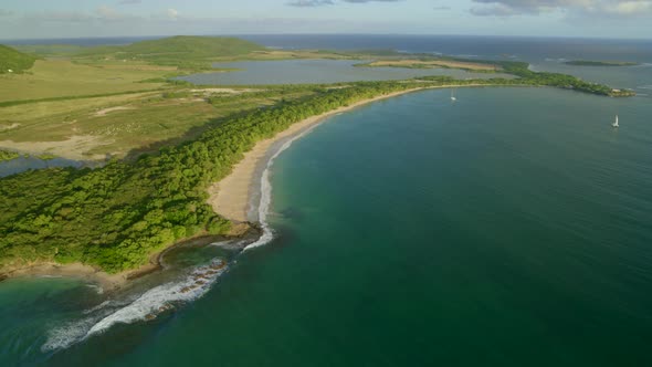 Aerial of idyllic coastline at Grande-Anse, les Saintes, Caribbean