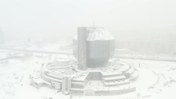 Top View of the Snowcovered National Library in Minsk