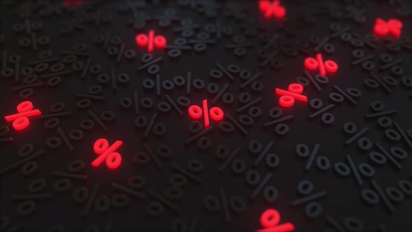 Glowing Red Percent Signs Among Black Symbols