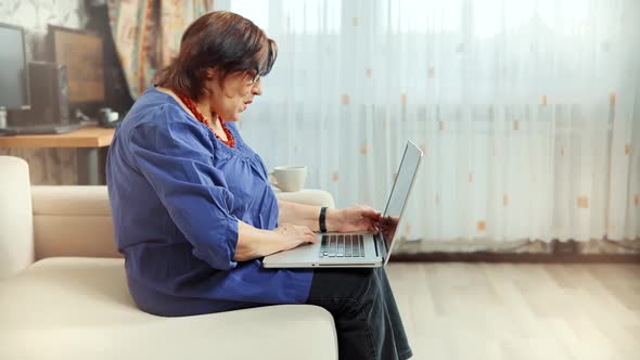 Old Granny Chatting Remote With Daughter On Web Camera. Smart Telemedicine Senior Woman. Webinar.