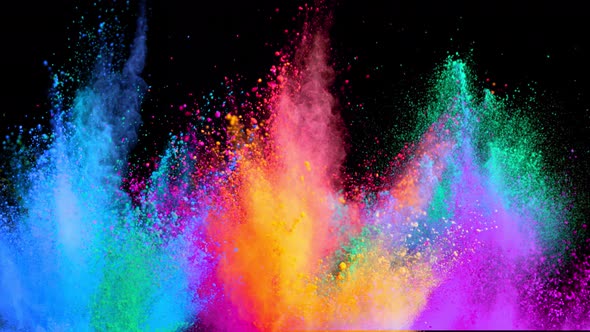 Super Slowmotion Shot of Color Powder Explosion Isolated on Black Background at 1000Fps.