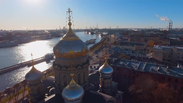 Aerial Footage of Golden Dome of Church of the Assumption of the Blessed Virgin Mary Blockade Temple