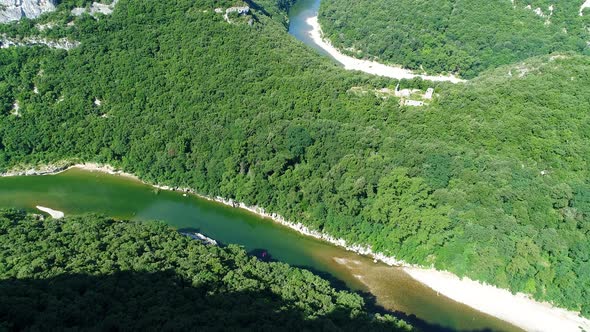 The gorges of the Ardeche in France seen from the sky