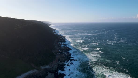 Aerial view of Otter trail shoreline morning, Eastern Cape, South Africa.