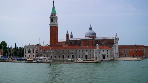 View Of The Church Of San Giorgio Maggiore Seen From A Boat In Venice, Italy - wide