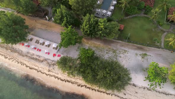 Aerial view of swimming pool in luxury resort, Gili Trawangan island, Indonesia.