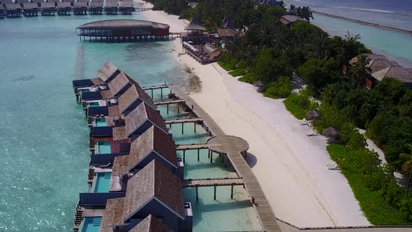 Aerial panorama of marine tourist beach voyage by ocean and sand background