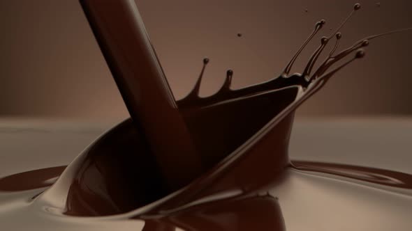 Super Slow Motion Shot of Pouring Melted Chocolate on Brown Gradient Background at 1000 Fps