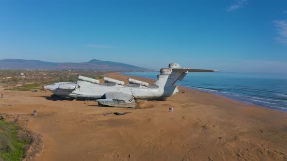 Soviet Military Aircraftekranoplan Lun on the Coast of the Caspian Sea