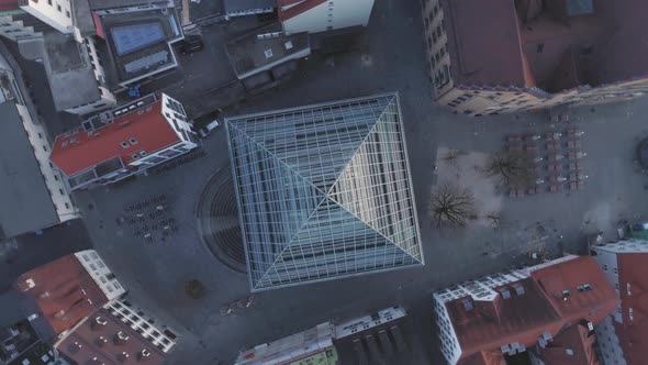 Ulm Library Top With Drone At Sunrise