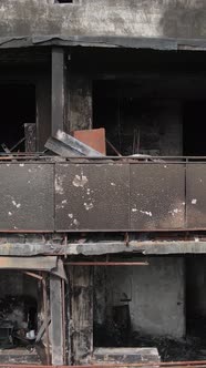 Vertical Video of a Burnt and Destroyed House in Kyiv Ukraine