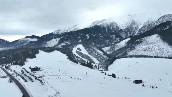 Aerial view of the ski resort in the village of Zdiar in Slovakia